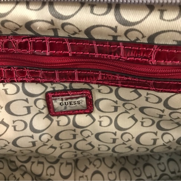 GUESS CALVINA Logo Croco Patent Leather Handbag Purse Satchel Taupe/Multi - Picture 14 of 16